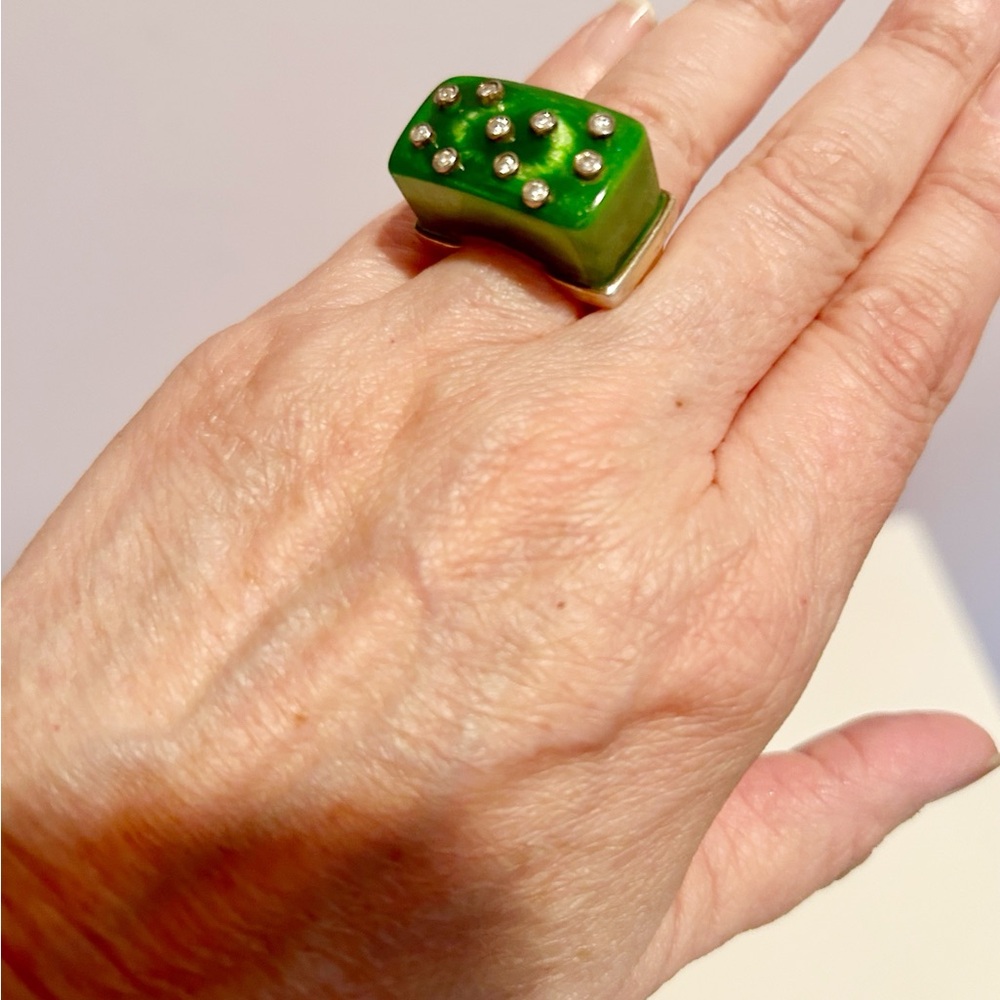 Miriam Salat Star Studded Green Resin Ring Sterling